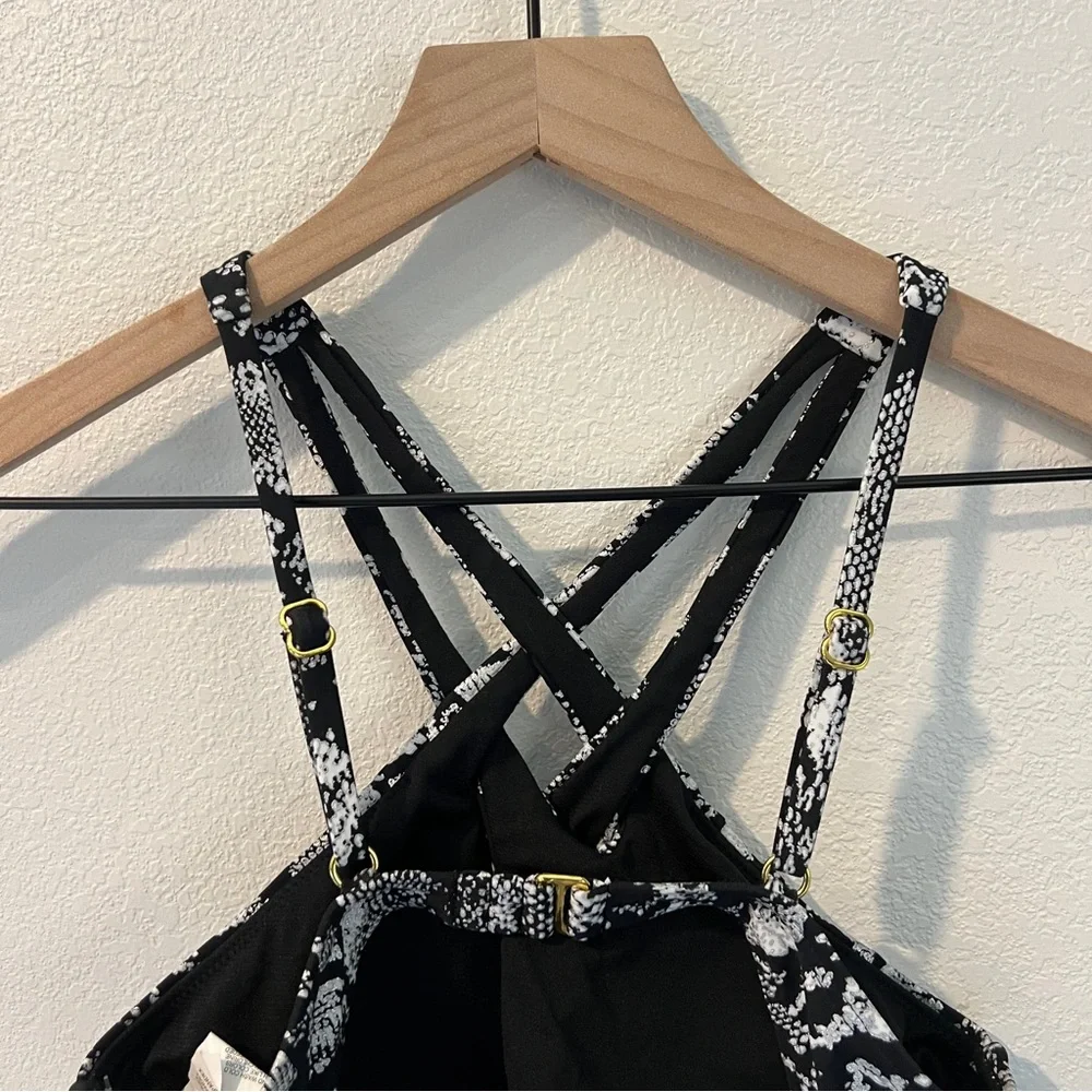 Ibiza Size S‎ Metallic Reptile Snake Print Strappy Cutout Front Tankini Swimwear